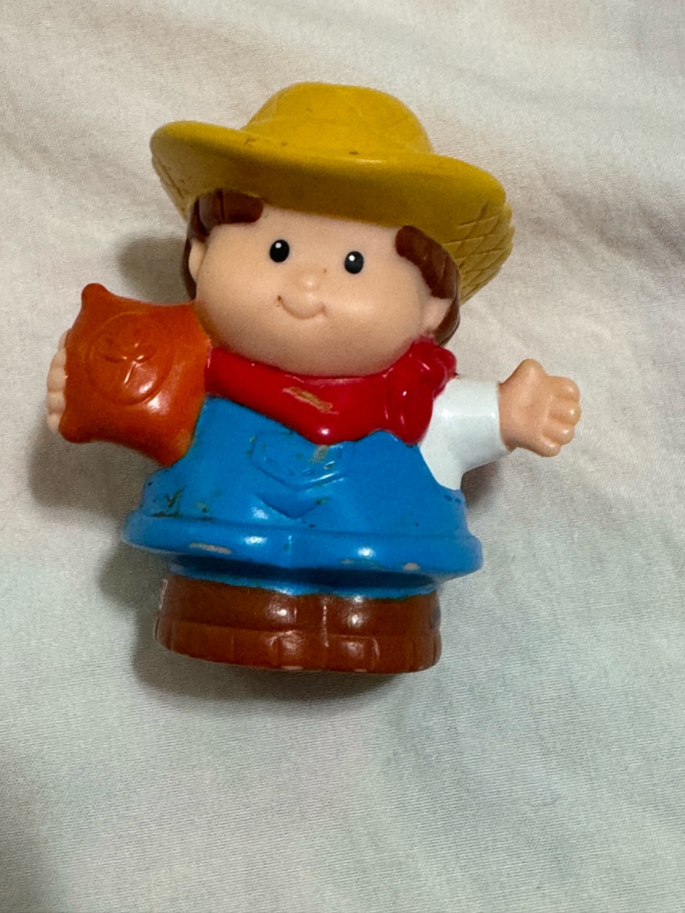 Little People Farm Boy Figurine Toy in Blue and Brown with Red Scarf